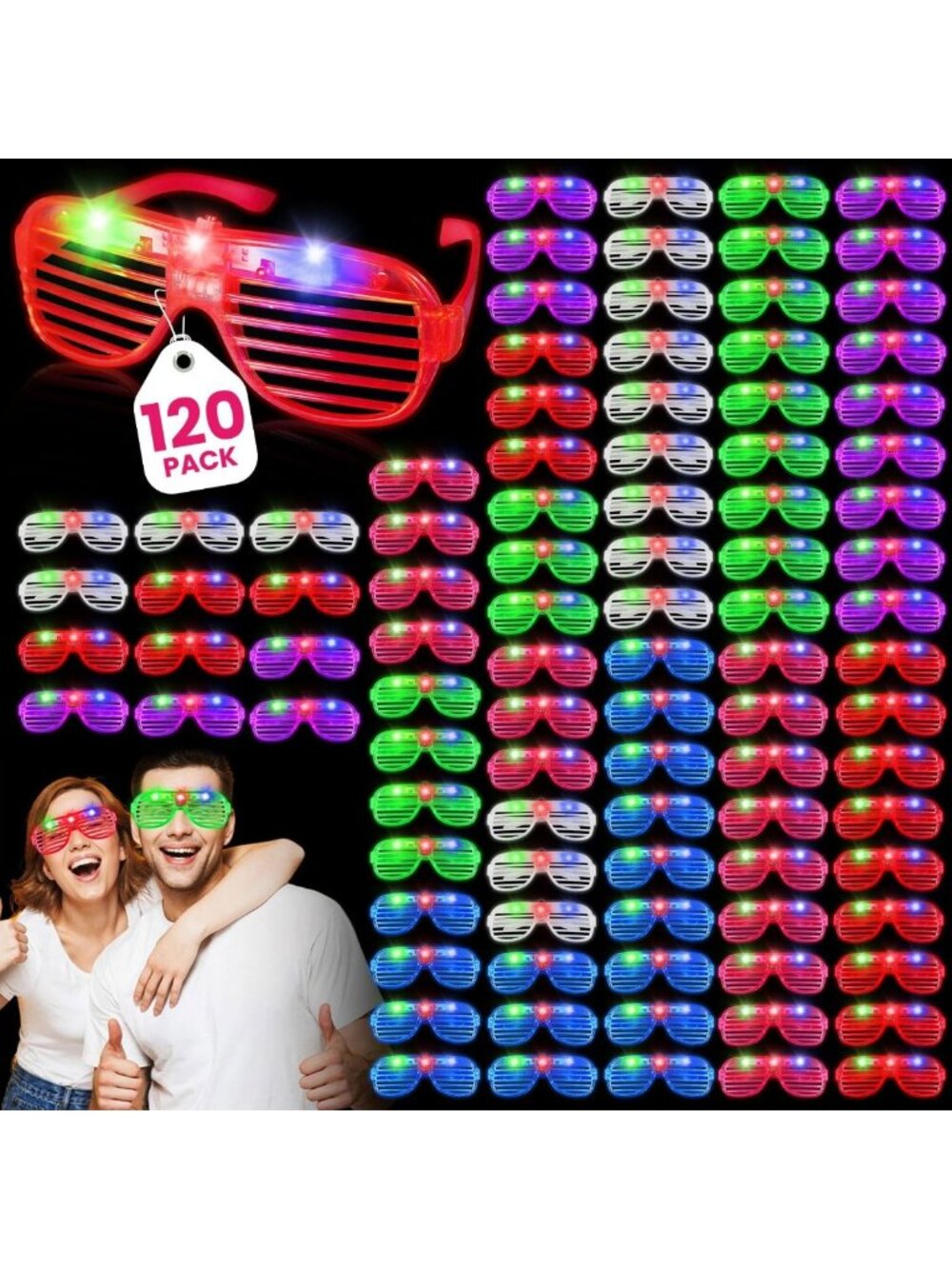 120 Pack Glow in the Dark LED Glasses - Colorful Party Supplies for Fun Events